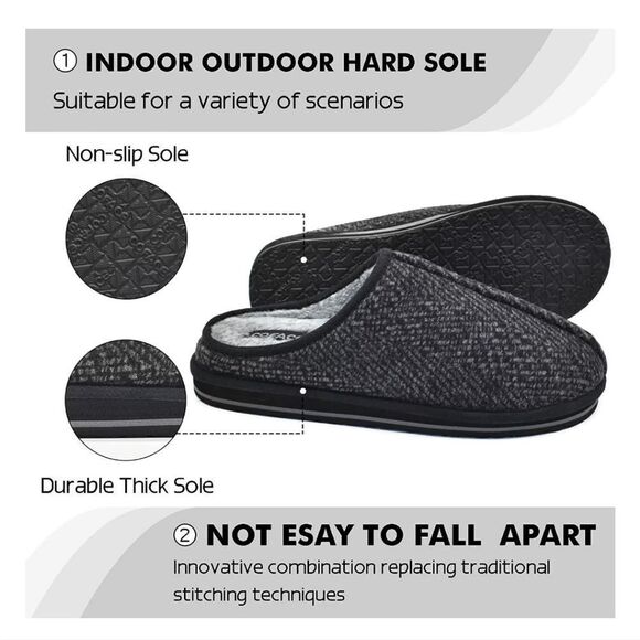 COFACE Men's Cozy Memory Foam Scuff Slippers Slip On - Picture 2 of 5